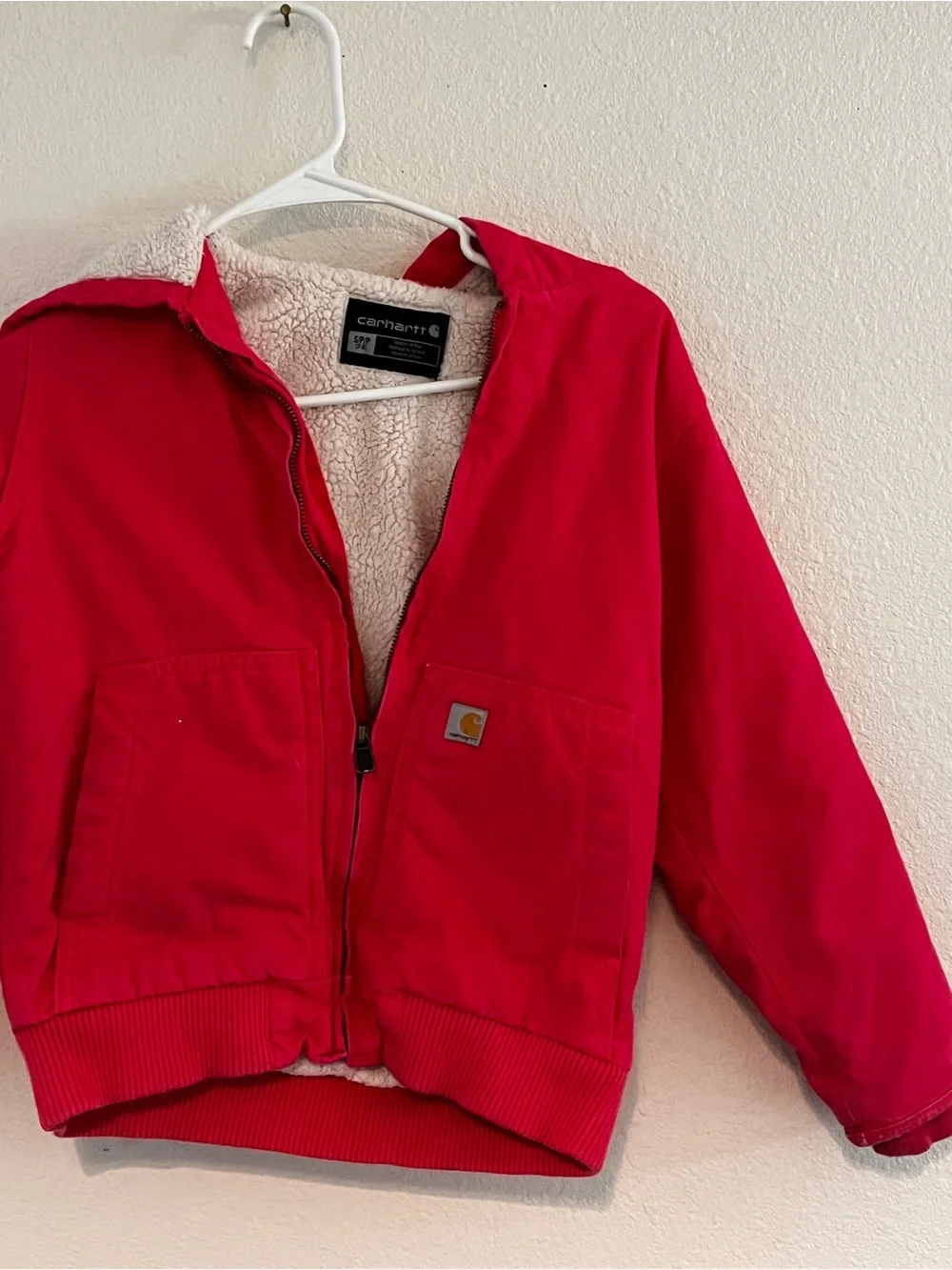 CARHARTT Girls Pink Sherpa-Lined Zip Front Hooded Jacket 7-8